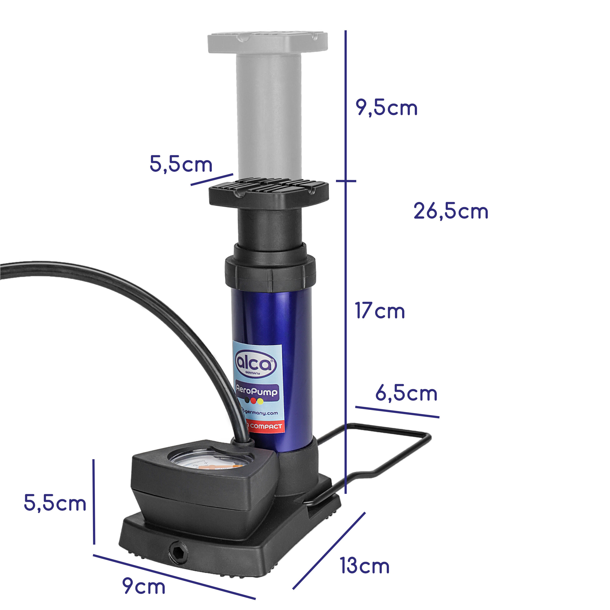 Mini Standfußpumpe mit Manometer | alca® MINI AERO PUMP 11 bar