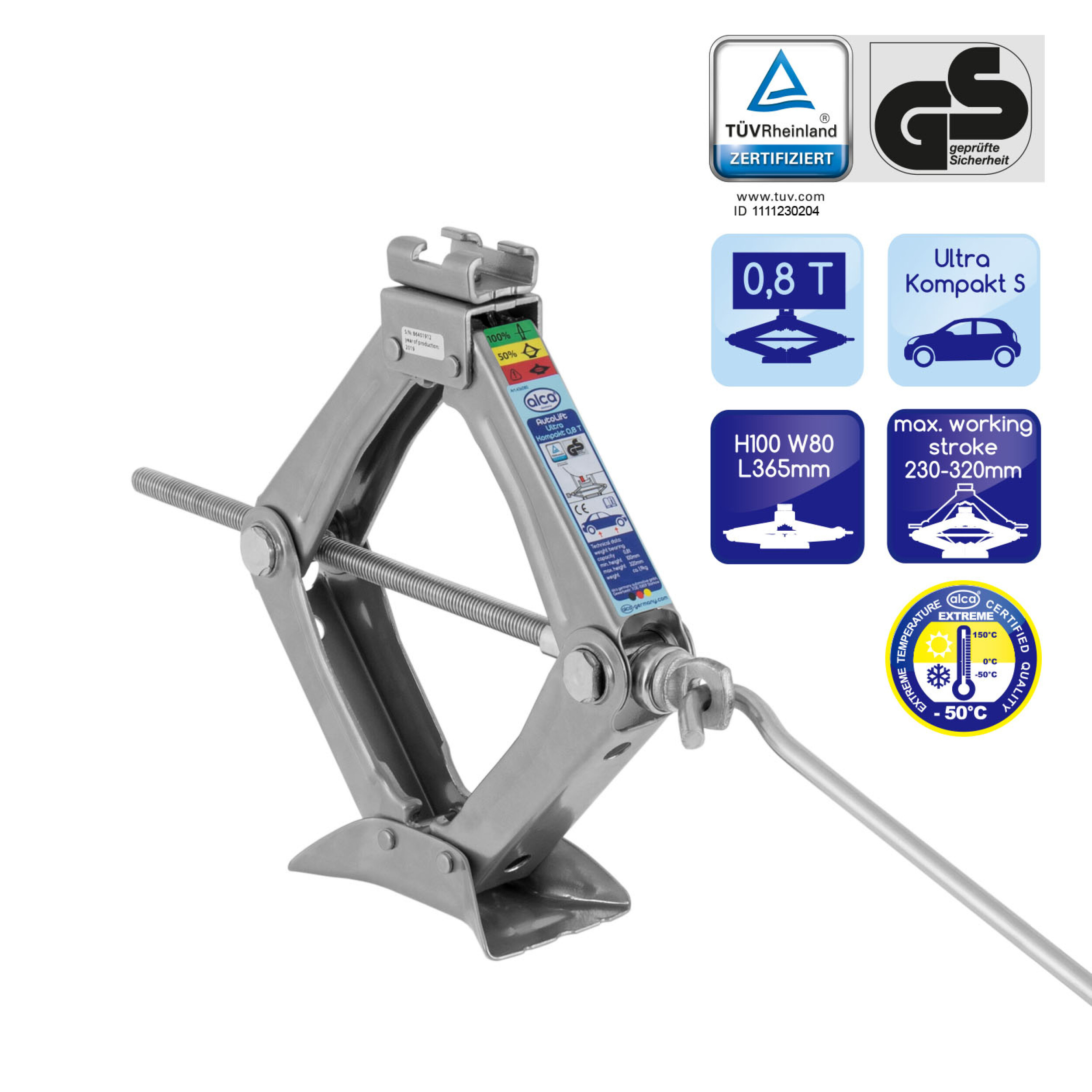 Kompakt Scherenwagenheber 0,8 t | alca® Auto Lift Ultra Kompakt