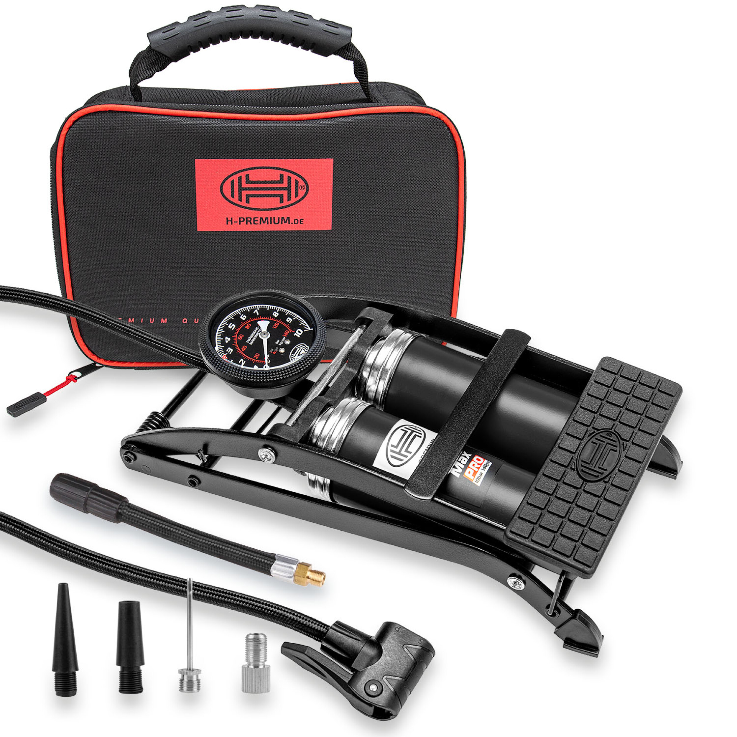 2-Zylinder Fußpumpe Manometer | HEYNER® PedalMax PRO