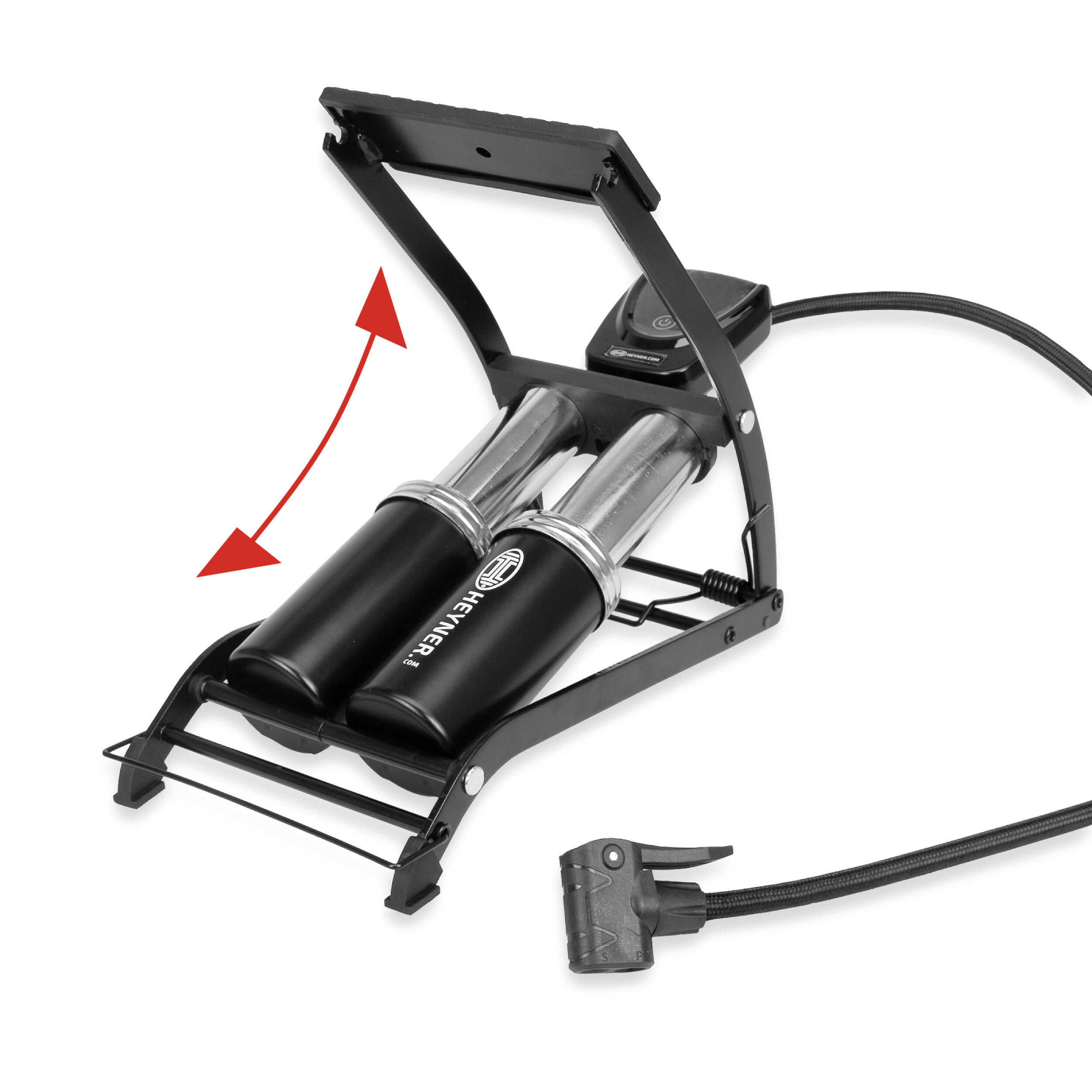 2-Zylinder Fußpumpe digitales Manometer | HEYNER® Pedal Max Digital PRO