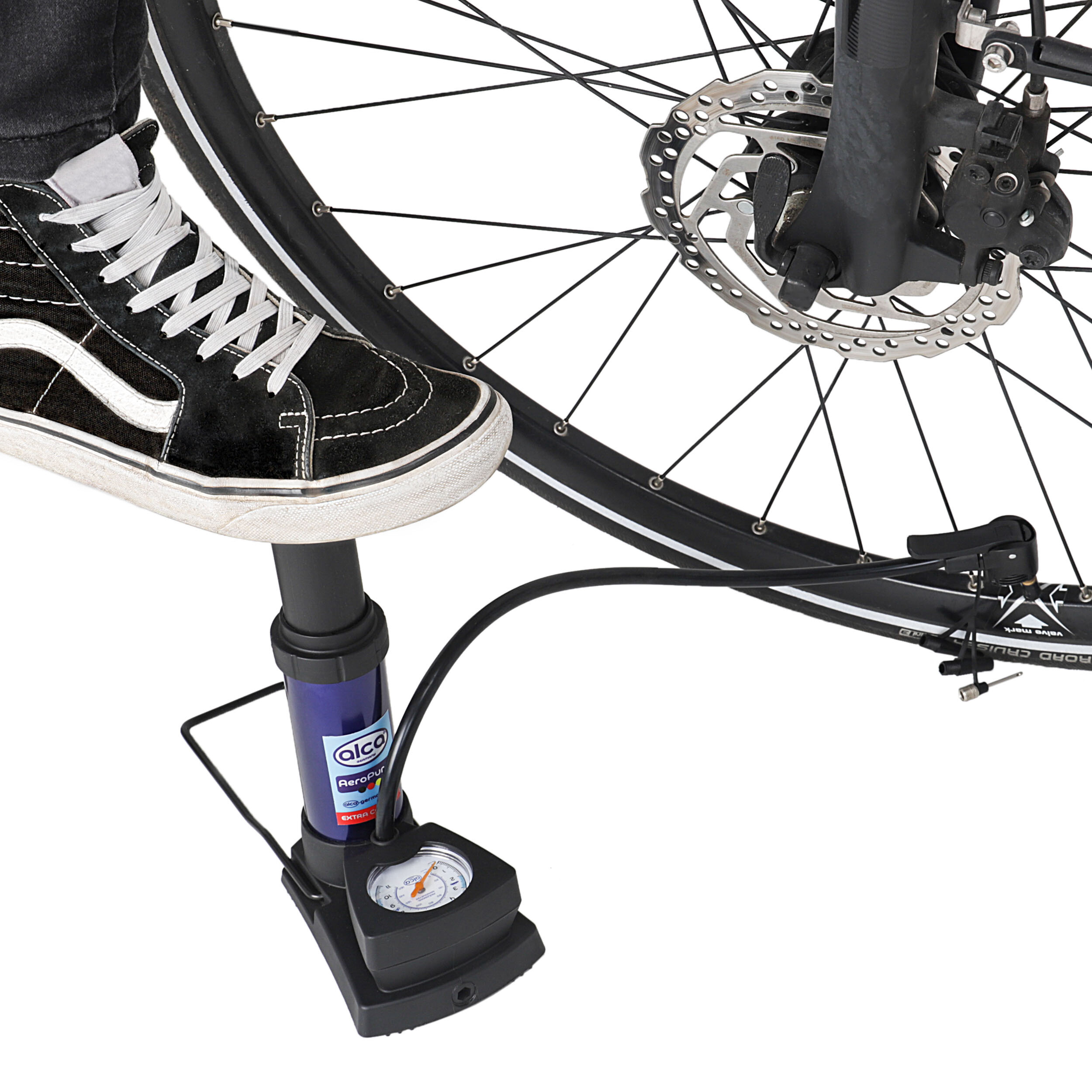 Mini Standfußpumpe mit Manometer | alca® MINI AERO PUMP 11 bar