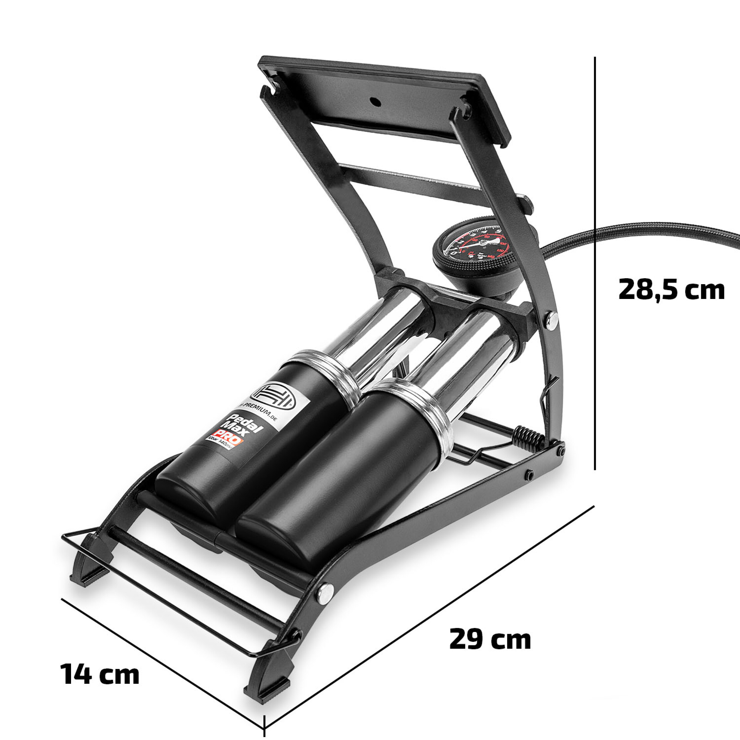 2-Zylinder Fußpumpe Manometer | HEYNER® PedalMax PRO