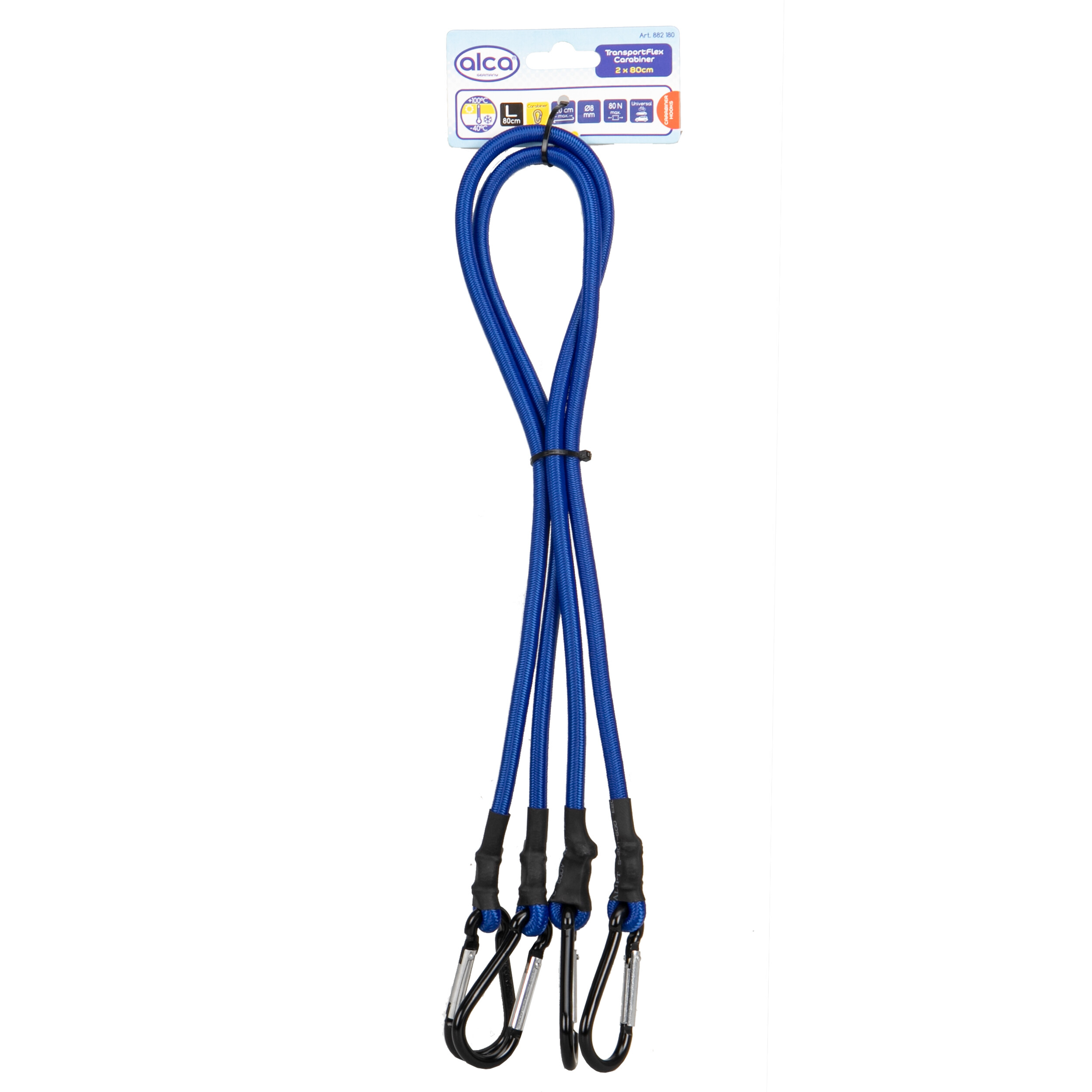 Gepäckspanner mit Karabiner 2 Stk. 80cm blau | alca® TransportFlex Carabiner