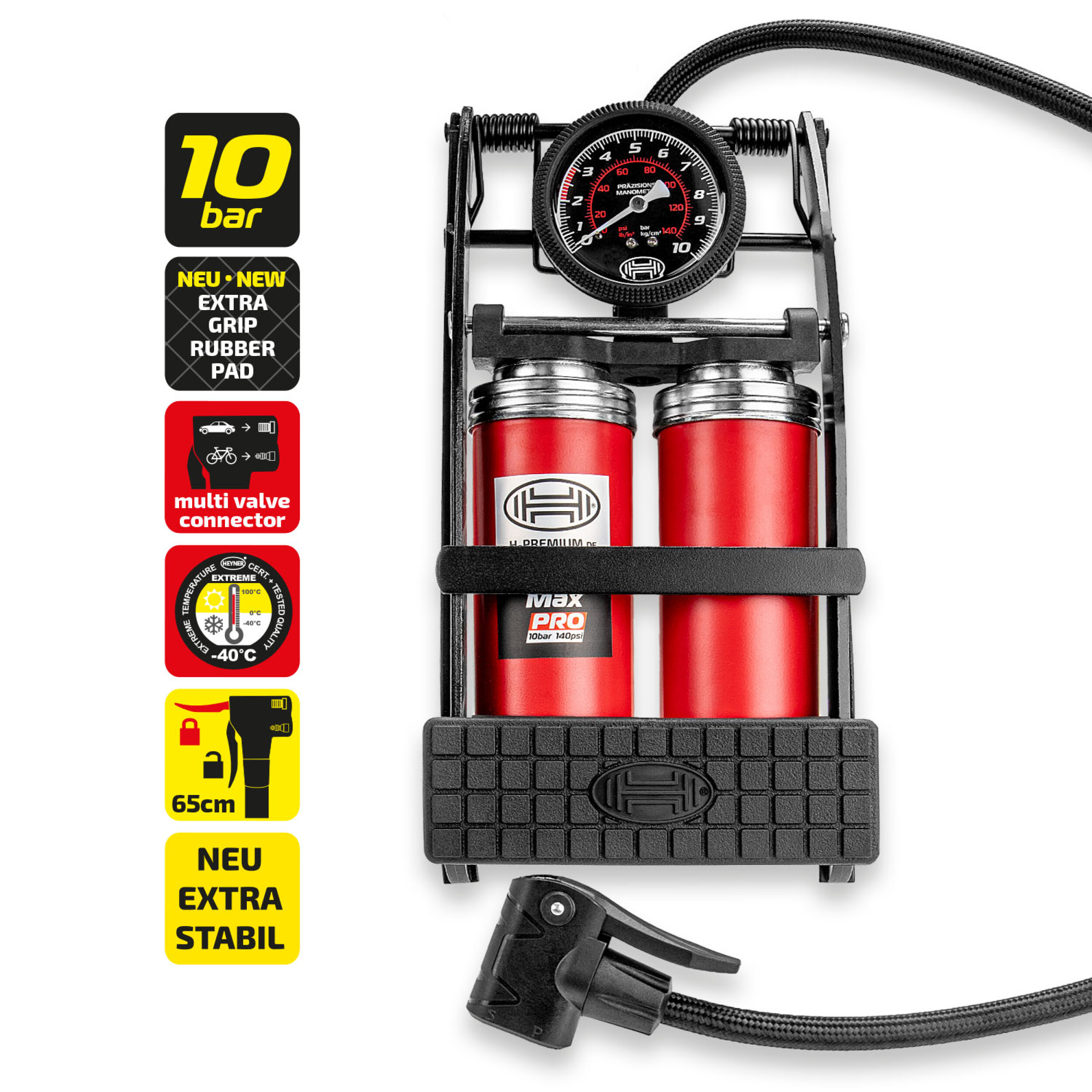 2-Zylinder Fußpumpe Manometer | HEYNER® Pedal Max PRO