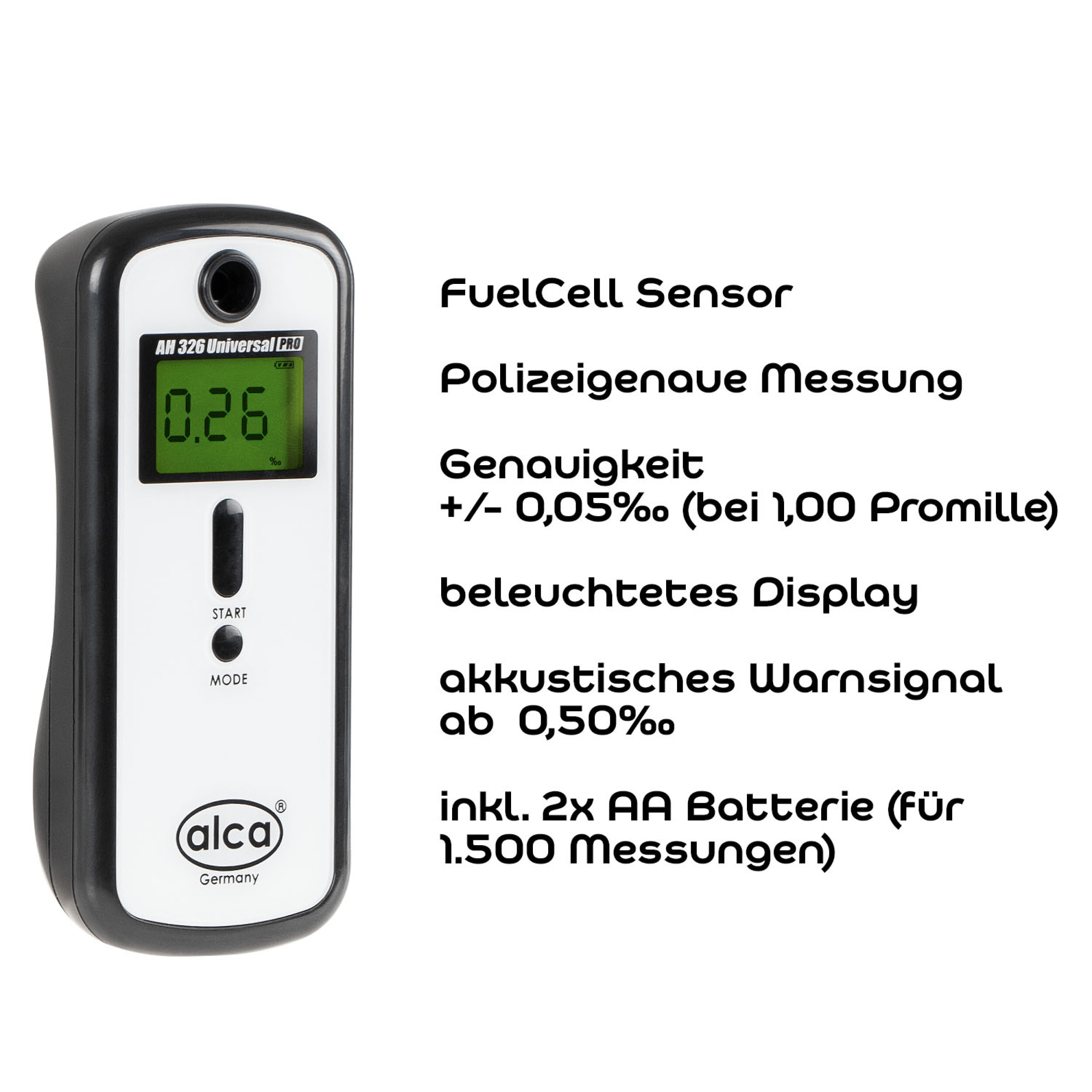 Alkoholtester + 1 Kalibrierung | alca® AH 326 Universal