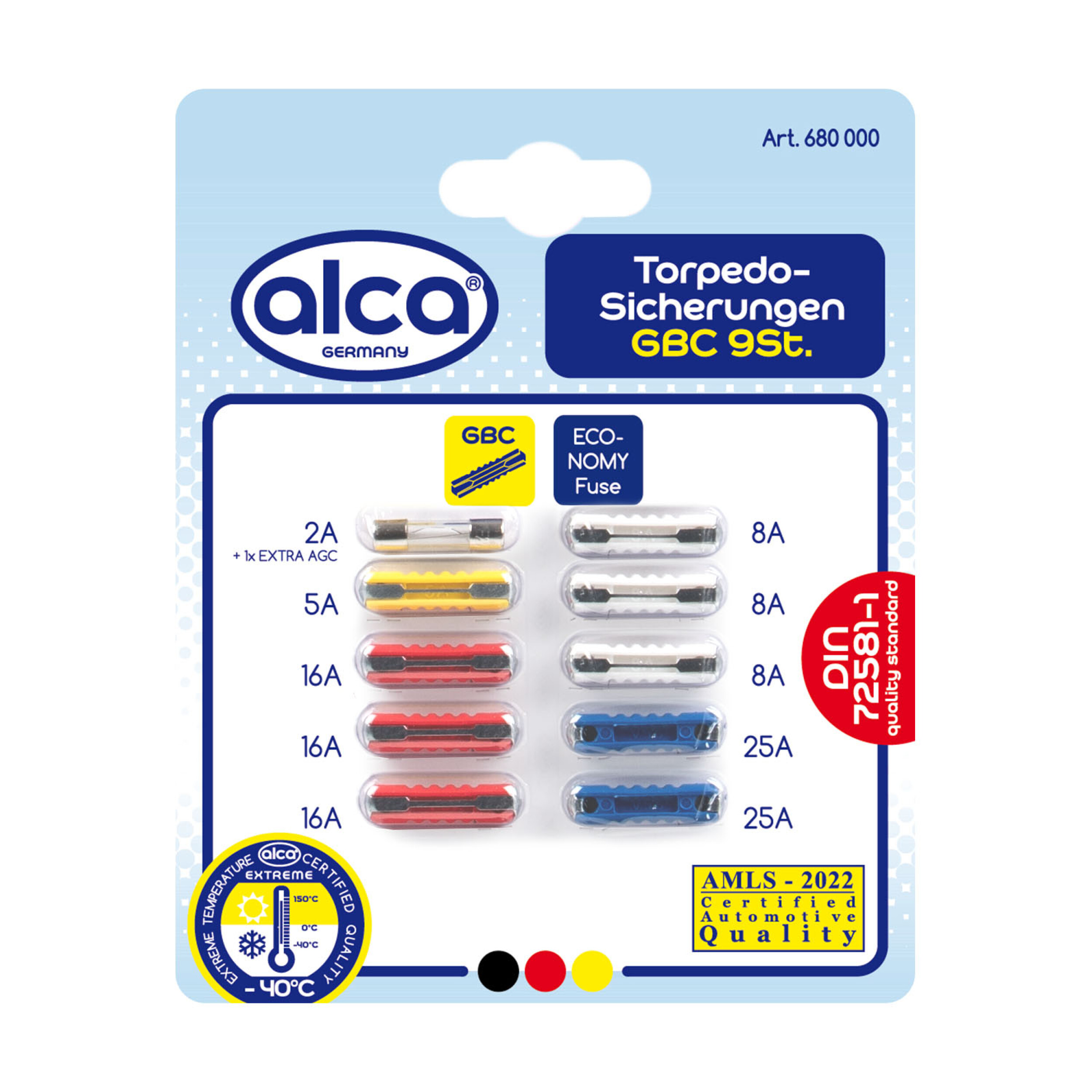 Torpedo-Sicherungen 2A - 25A; 10er-Set | alca® Fuse GBC Set M