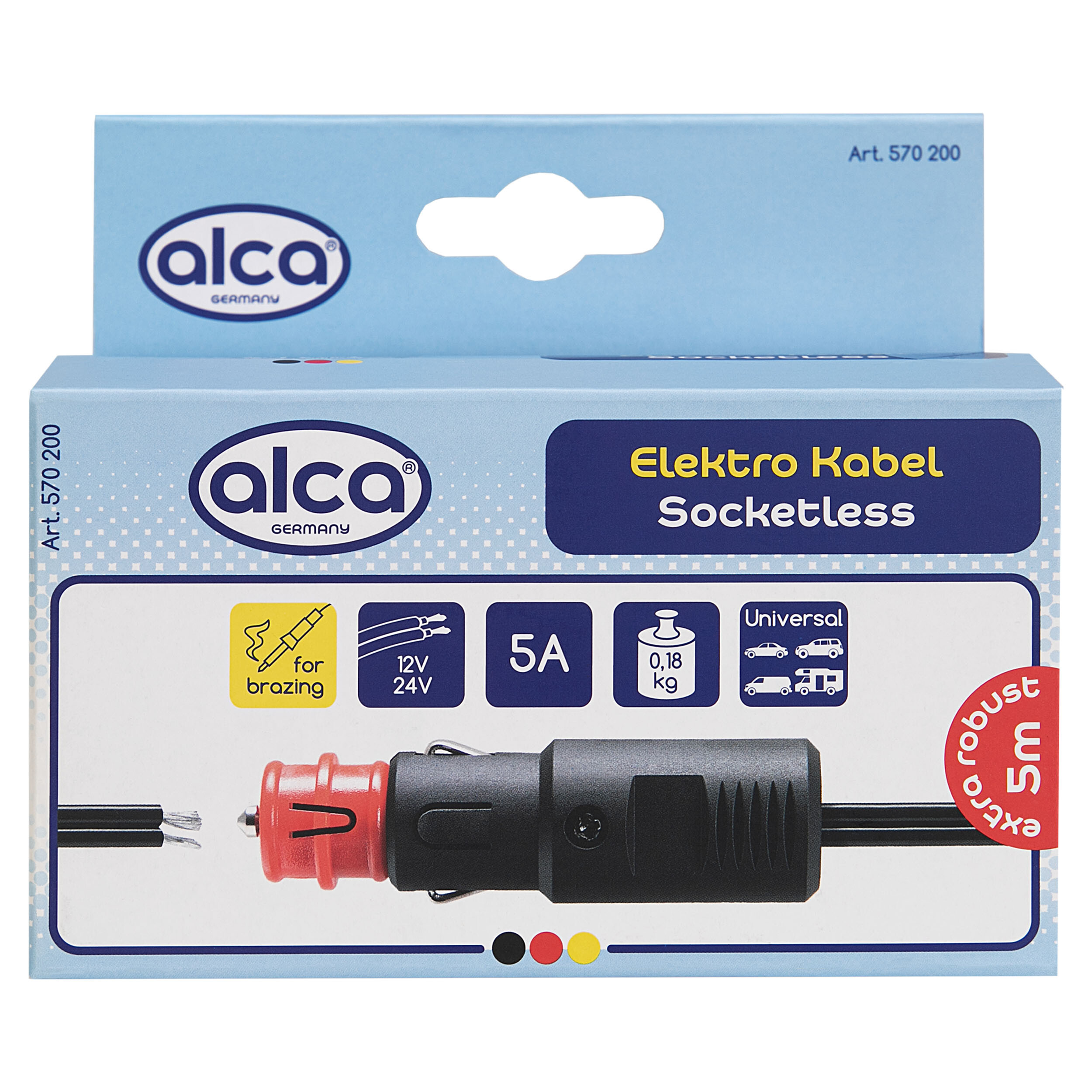Extension cable without 12V socket 8A | alca® Electro Cable 5m
