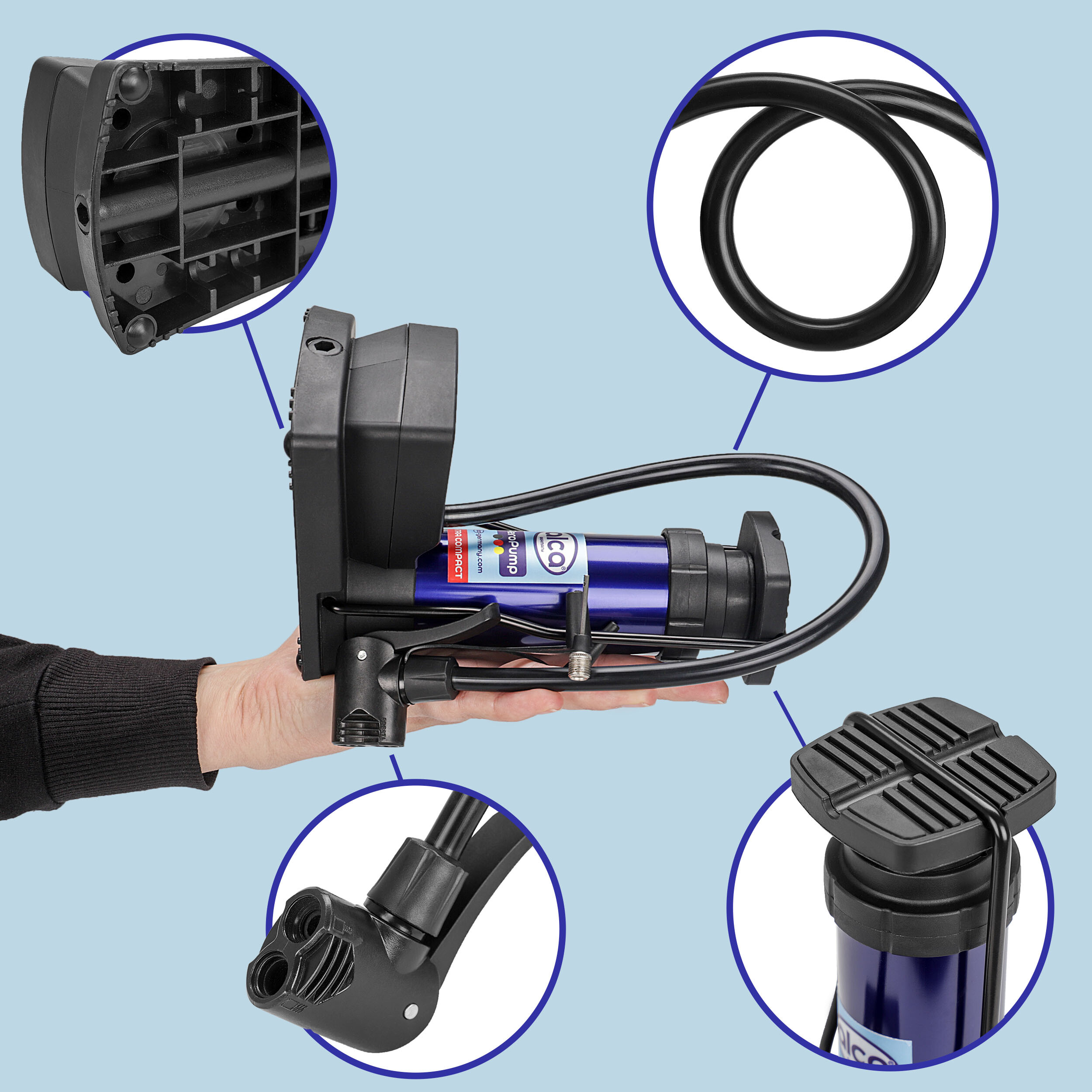 Mini Standfußpumpe mit Manometer | alca® MINI AERO PUMP 11 bar