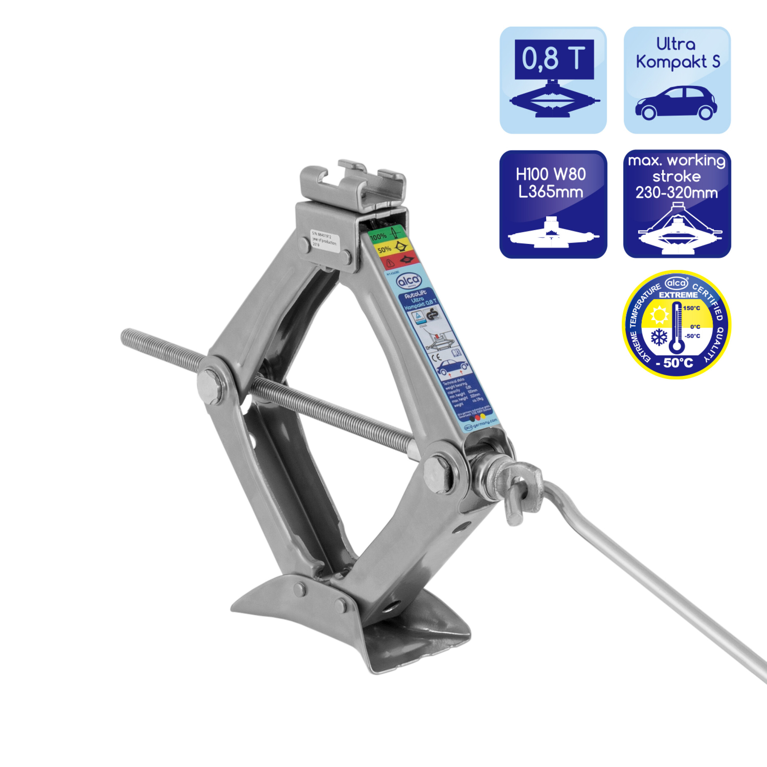 Kompakt Scherenwagenheber 0,8 t | alca® Auto Lift Ultra Kompakt