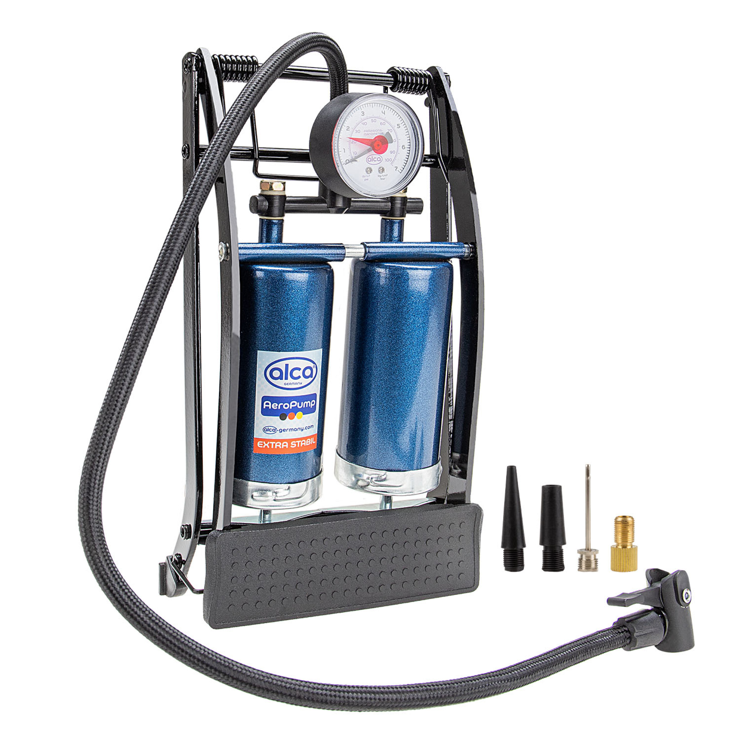 Hochleistungs-Fußpumpe Manometer | alca® AeroPump 2 Cylinder