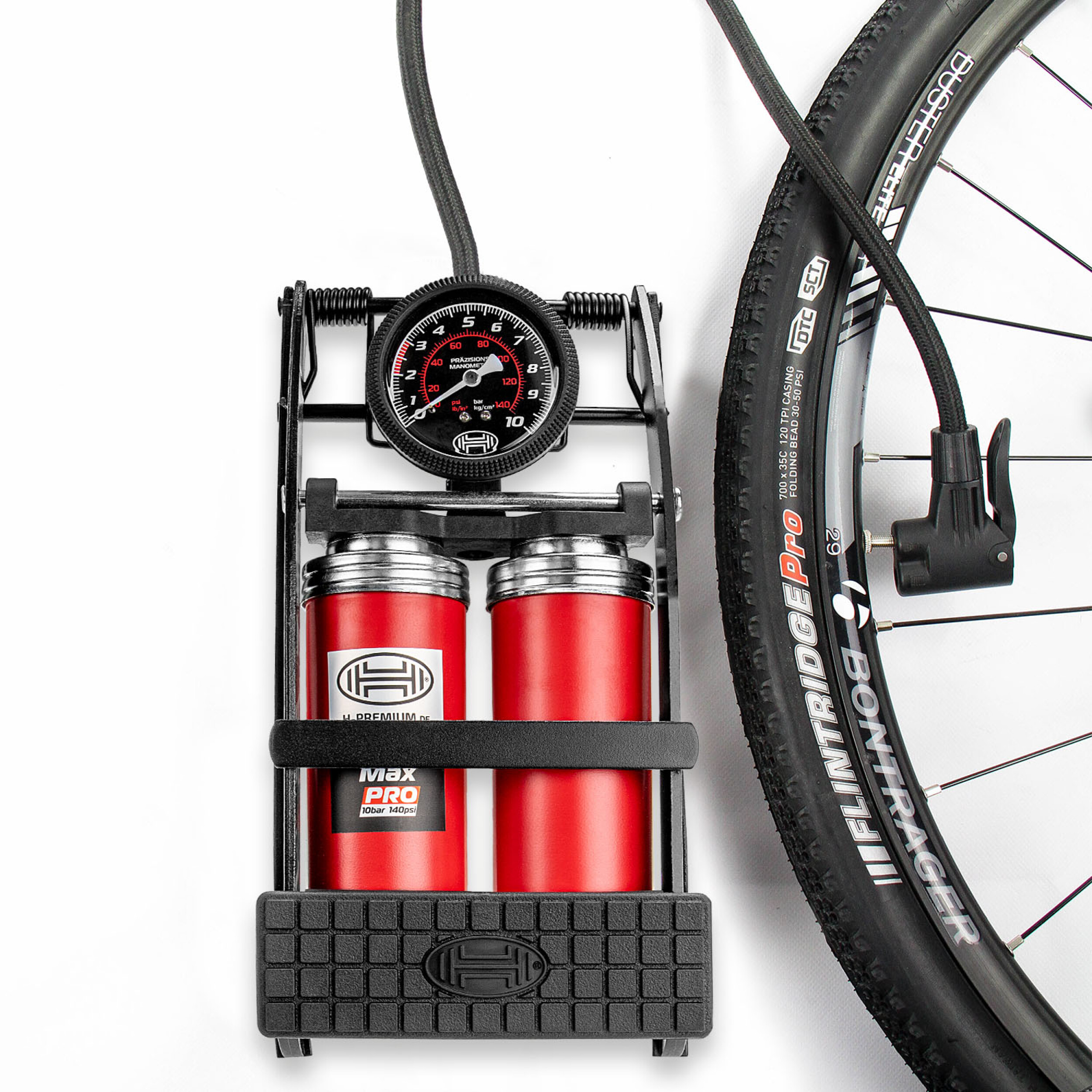 2-Zylinder Fußpumpe Manometer | HEYNER® Pedal Max PRO