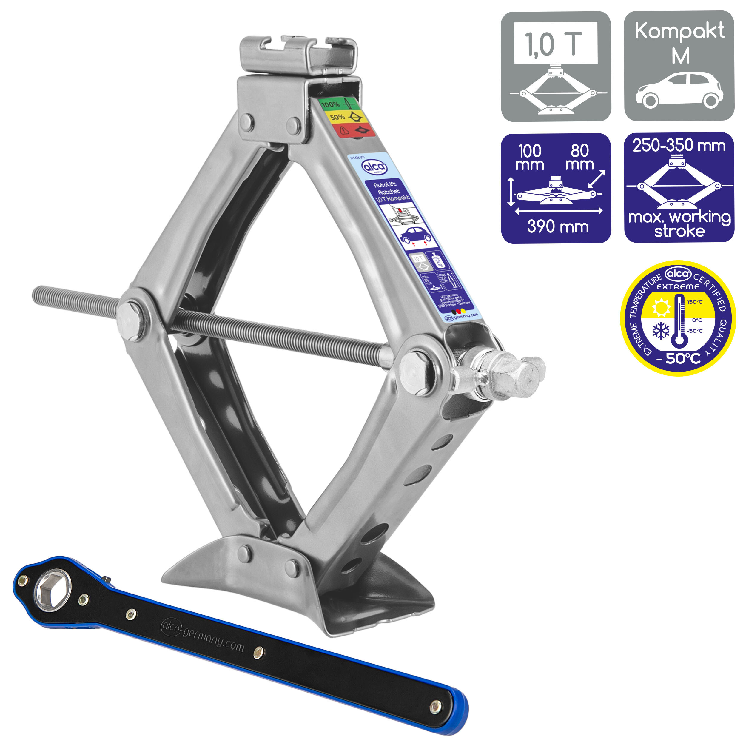 Scherenwagenheber mit Ratsche 1,0 t | alca® Autolift Ratschet 1t