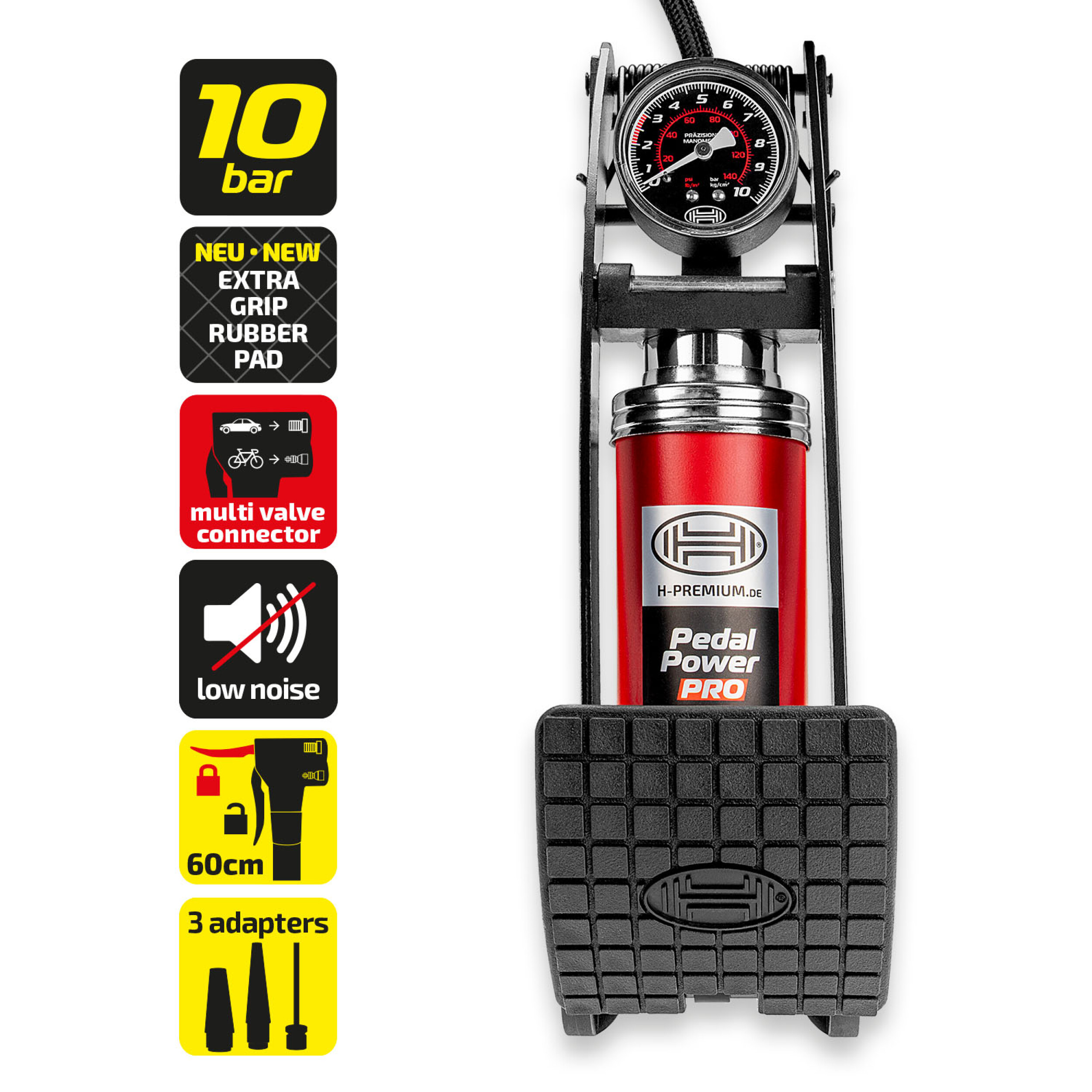 Fußluftpumpe mit Manometer | HEYNER® PedalPower PRO