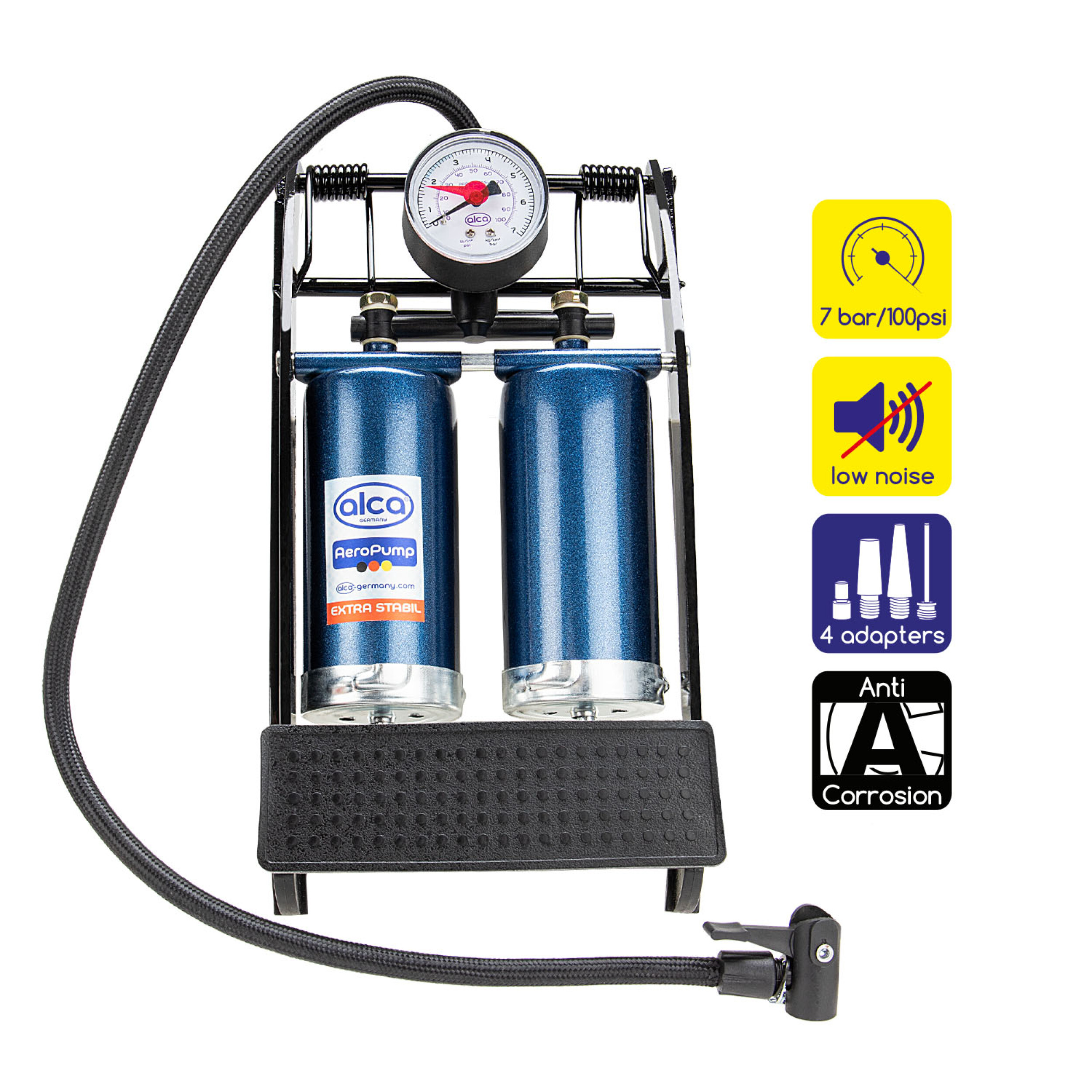 Hochleistungs-Fußpumpe Manometer | alca® AeroPump 2 Cylinder