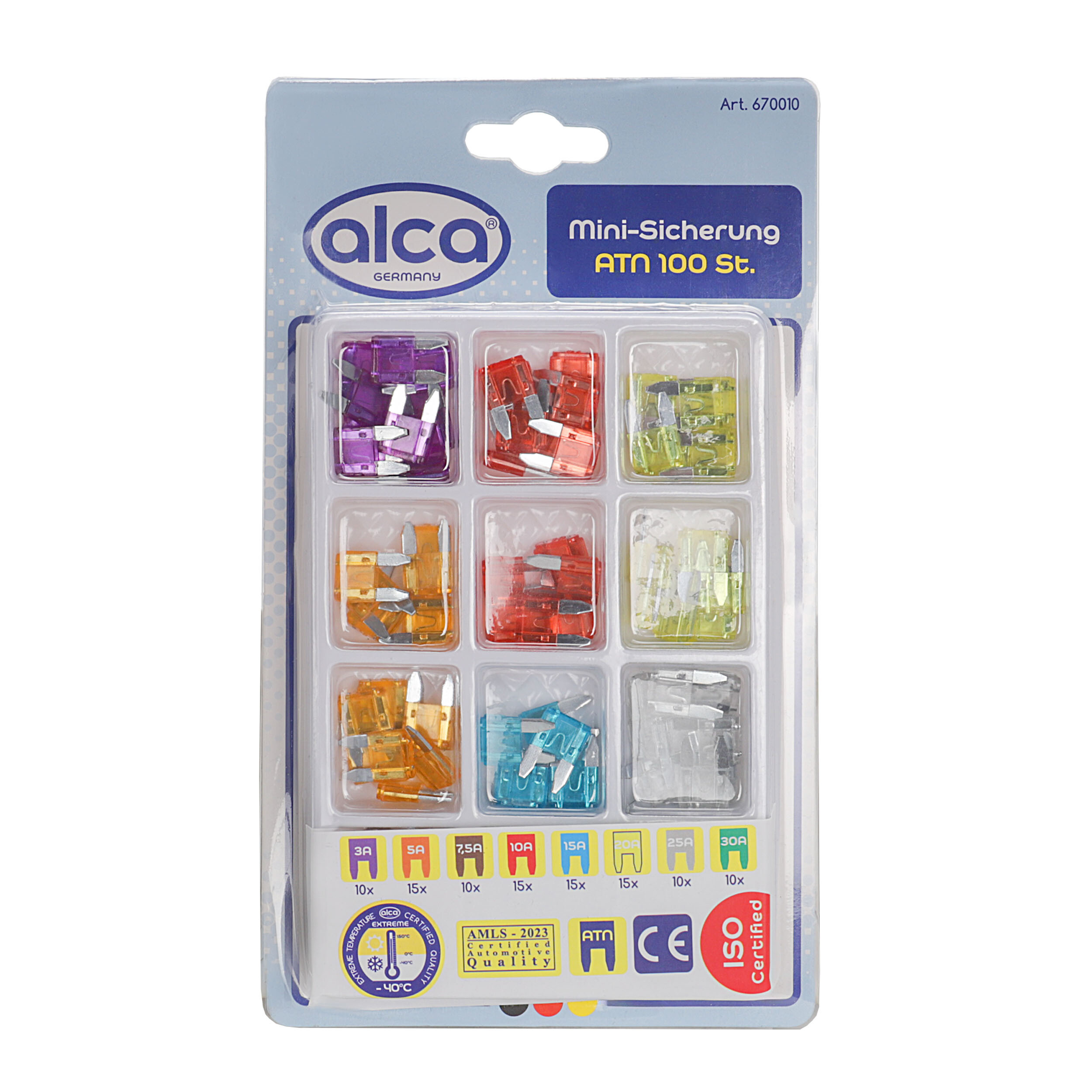 Mini-Sicherungen 3 A - 30 A; 100er-Set | alca® Fuse ATN Set L