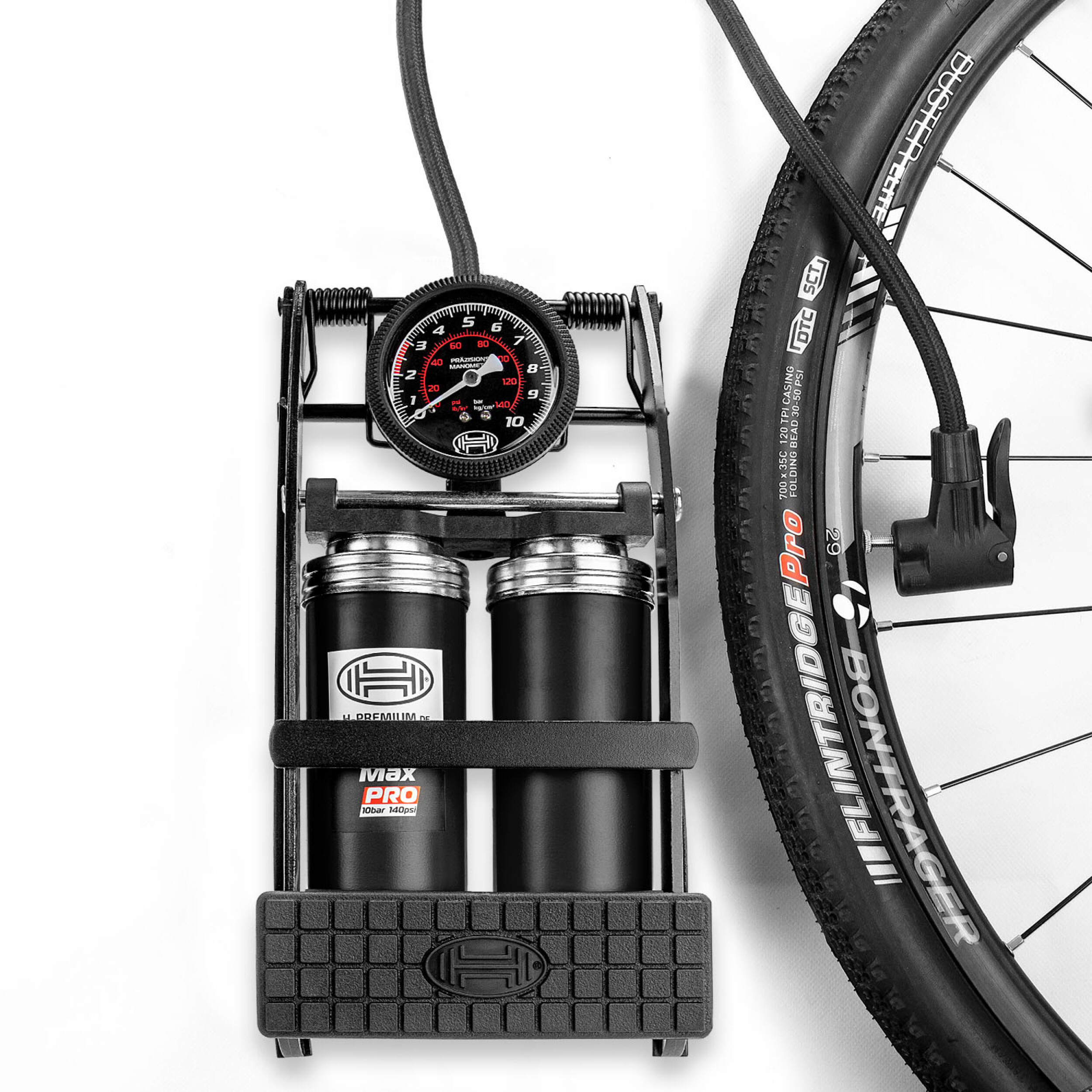 2-Zylinder Fußpumpe Manometer | HEYNER® PedalMax PRO