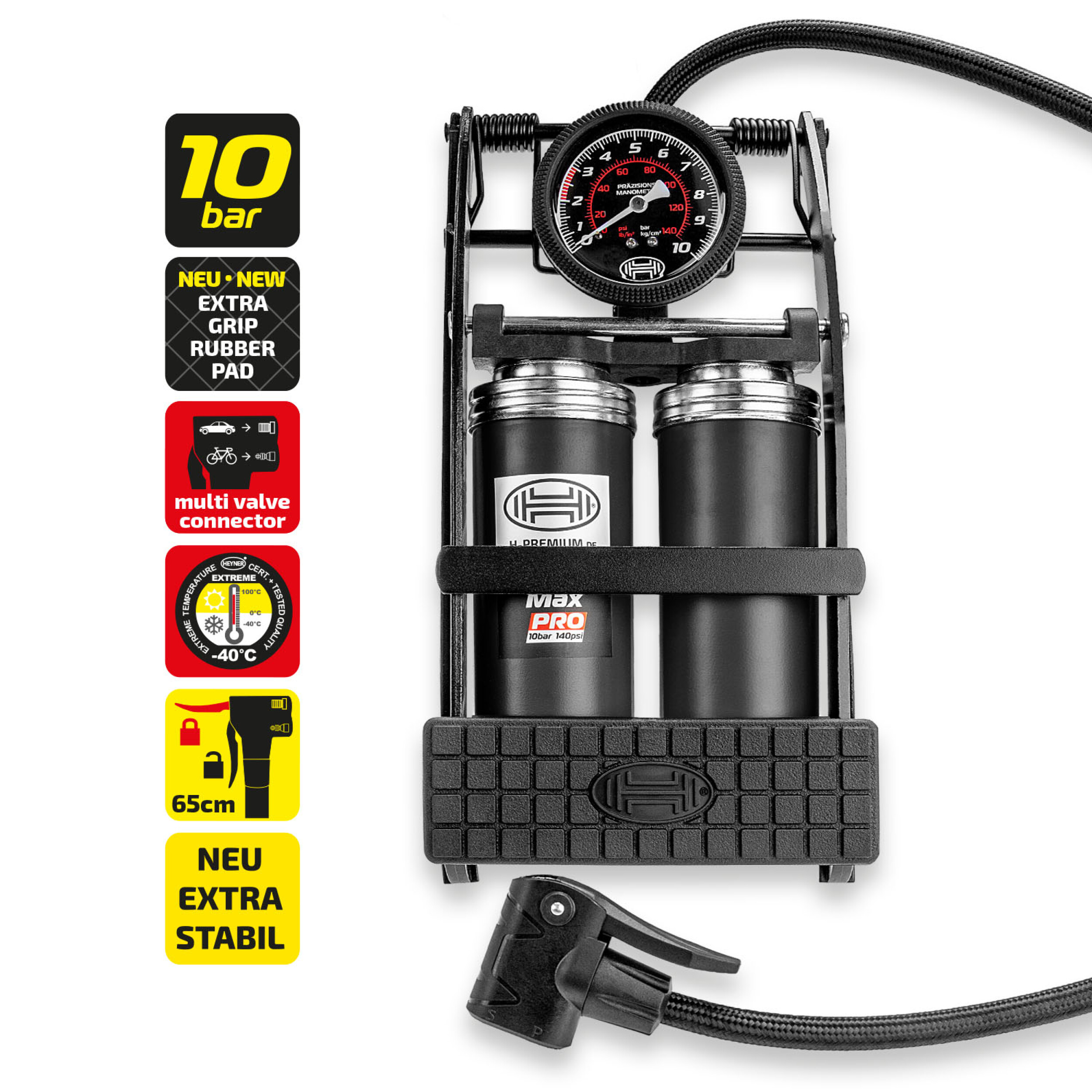 2-Zylinder Fußpumpe Manometer | HEYNER® PedalMax PRO