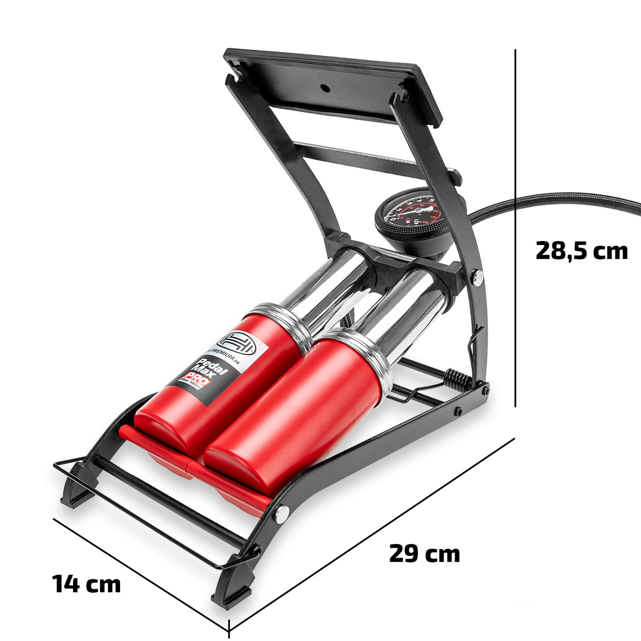 2-Zylinder Fußpumpe Manometer | HEYNER® Pedal Max PRO