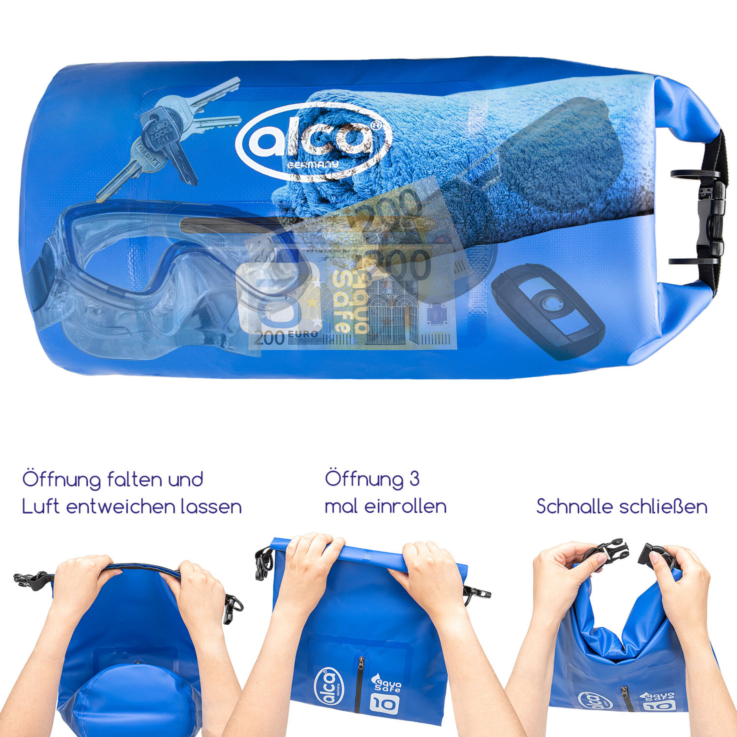 Waterproof dry bag with zippered pocket | alca® DRY BAG 10L