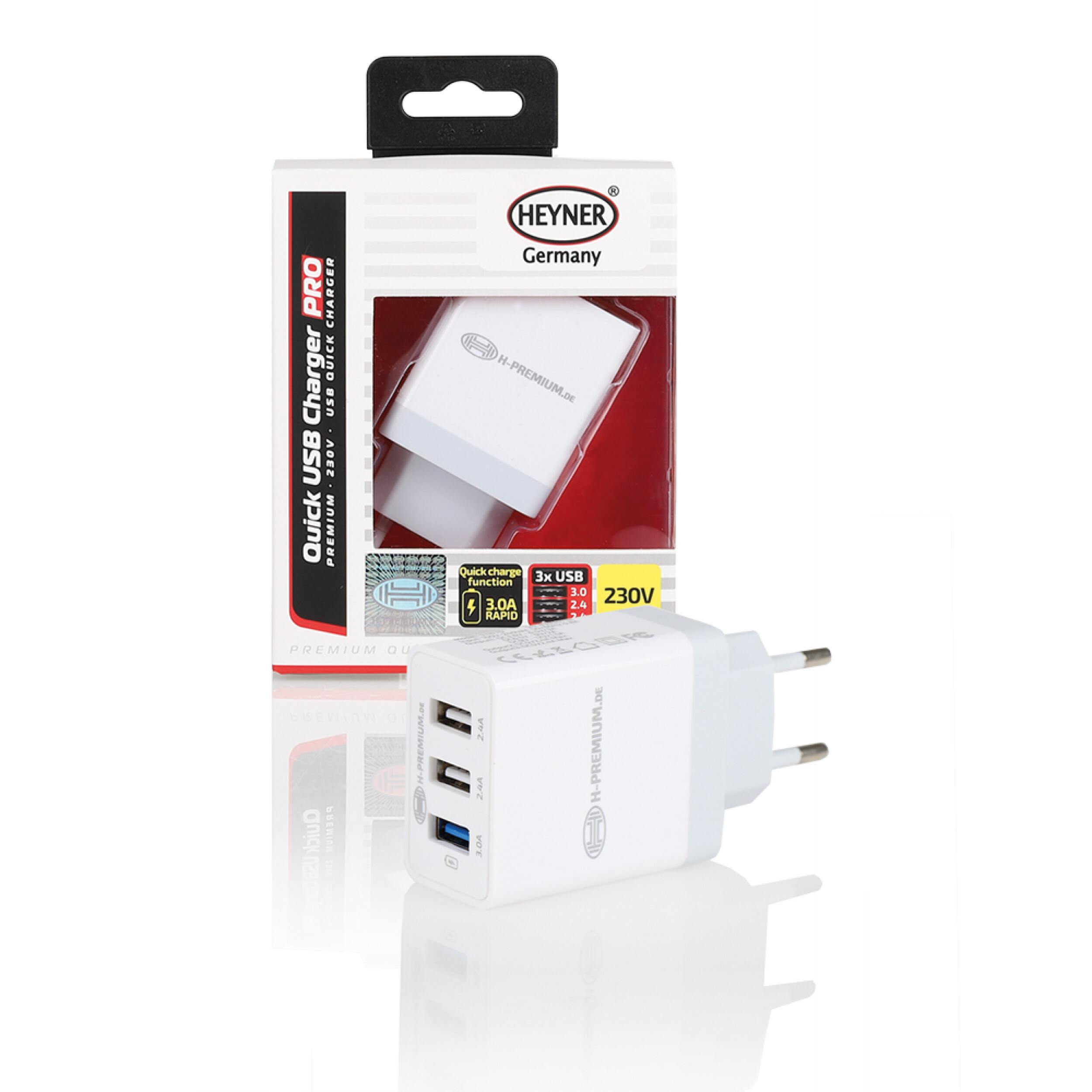Ladegerät USB 3.0 230V-Stecker 3 Port | HEYNER® Quick USB Charger PRO