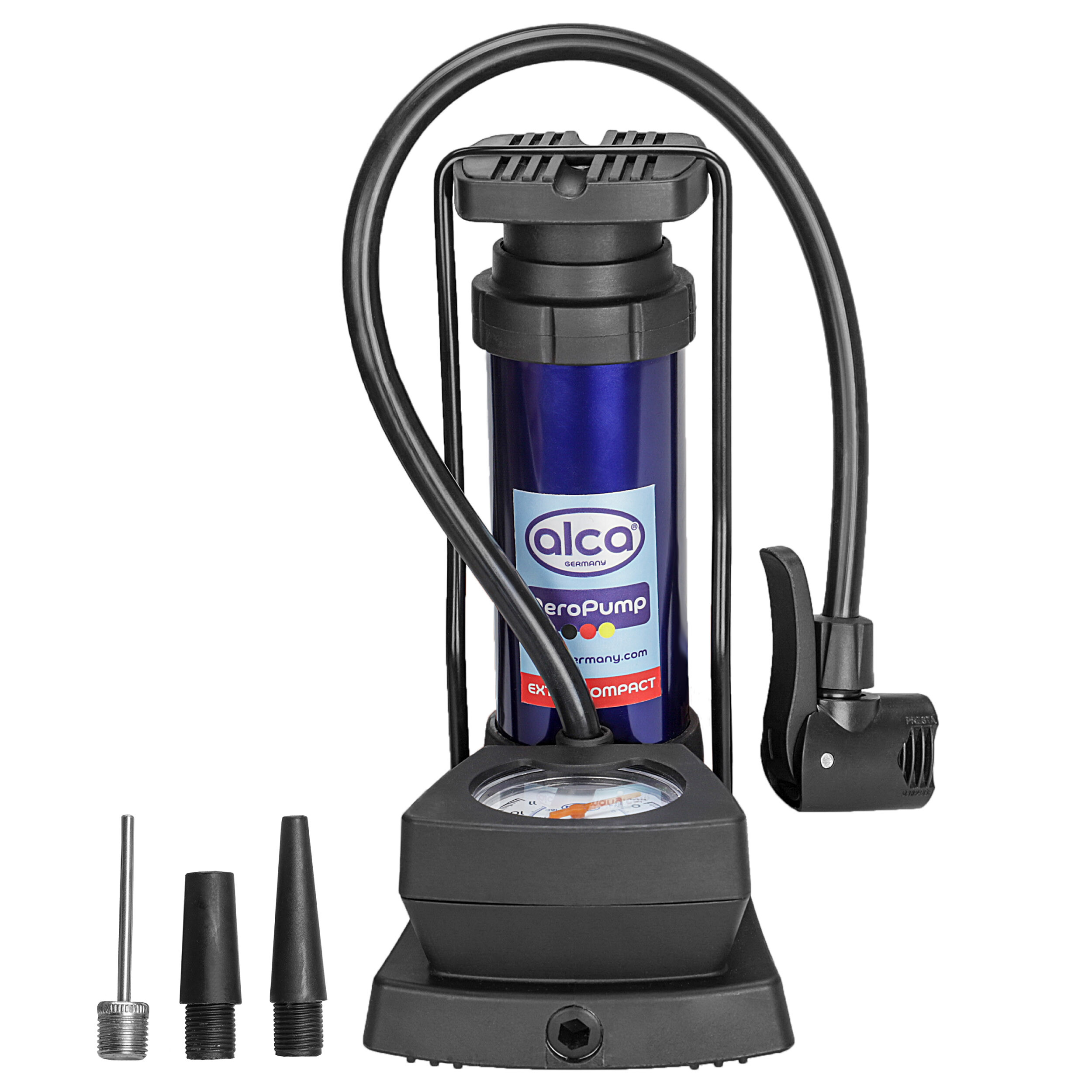 Mini Standfußpumpe mit Manometer | alca® MINI AERO PUMP 11 bar