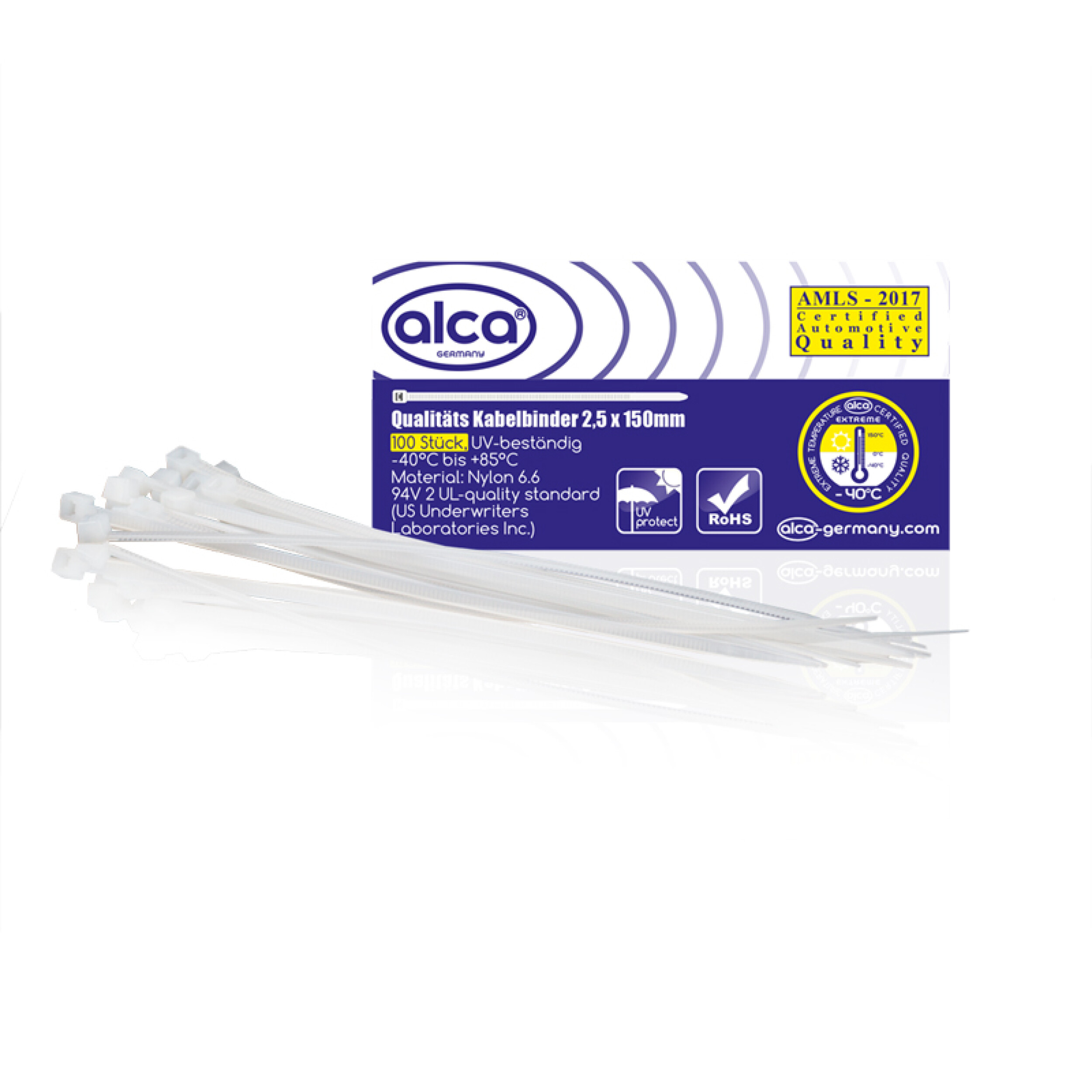 Kabelbinder 100 Stück weiß | alca® Kabel Fix 2,5*150mm