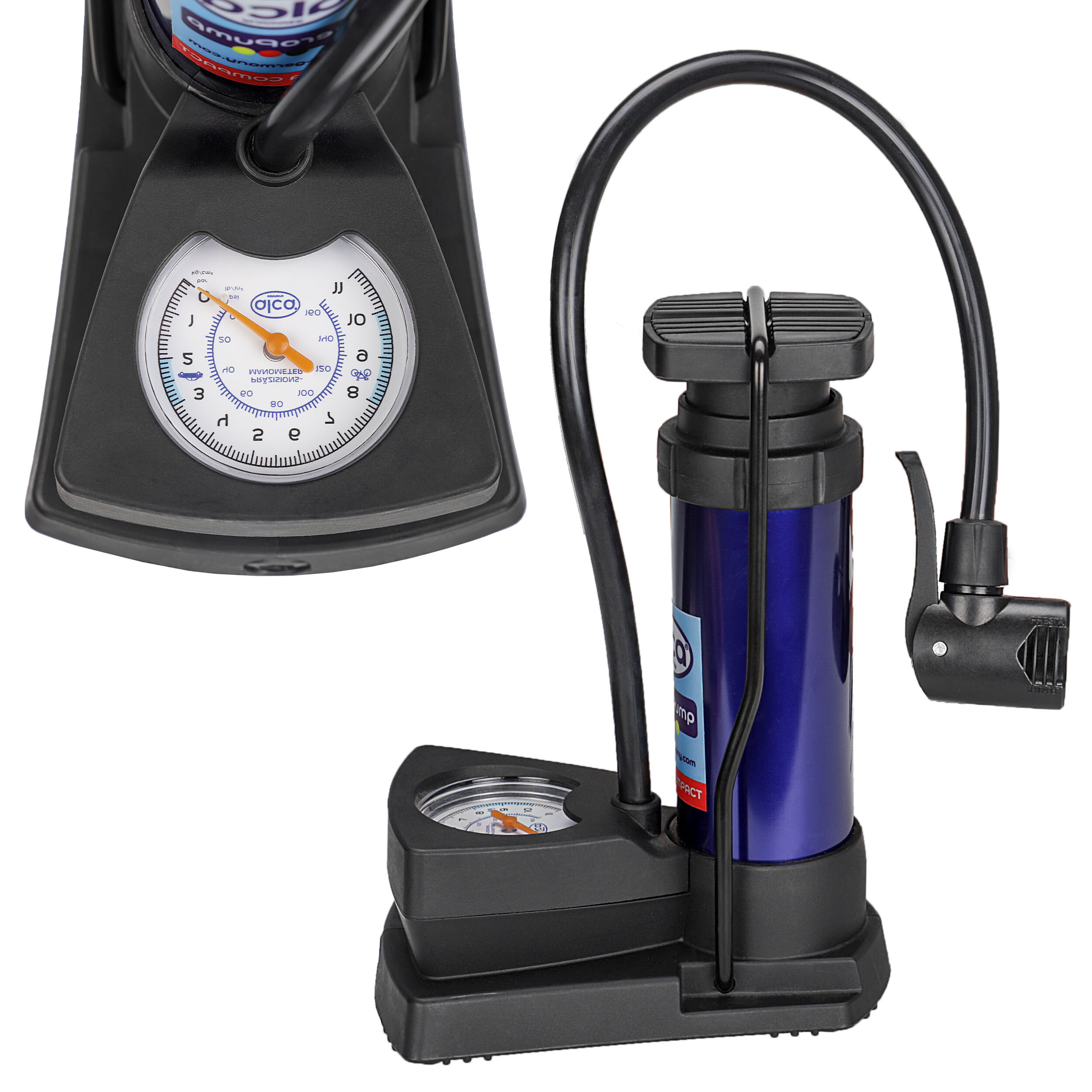 Mini Standfußpumpe mit Manometer | alca® MINI AERO PUMP 11 bar